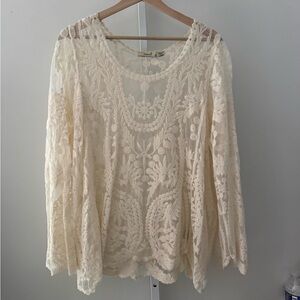 Marci Cream Lace Embroidered Long Sleeve Top Size 1X Fairycore Boho Cottage